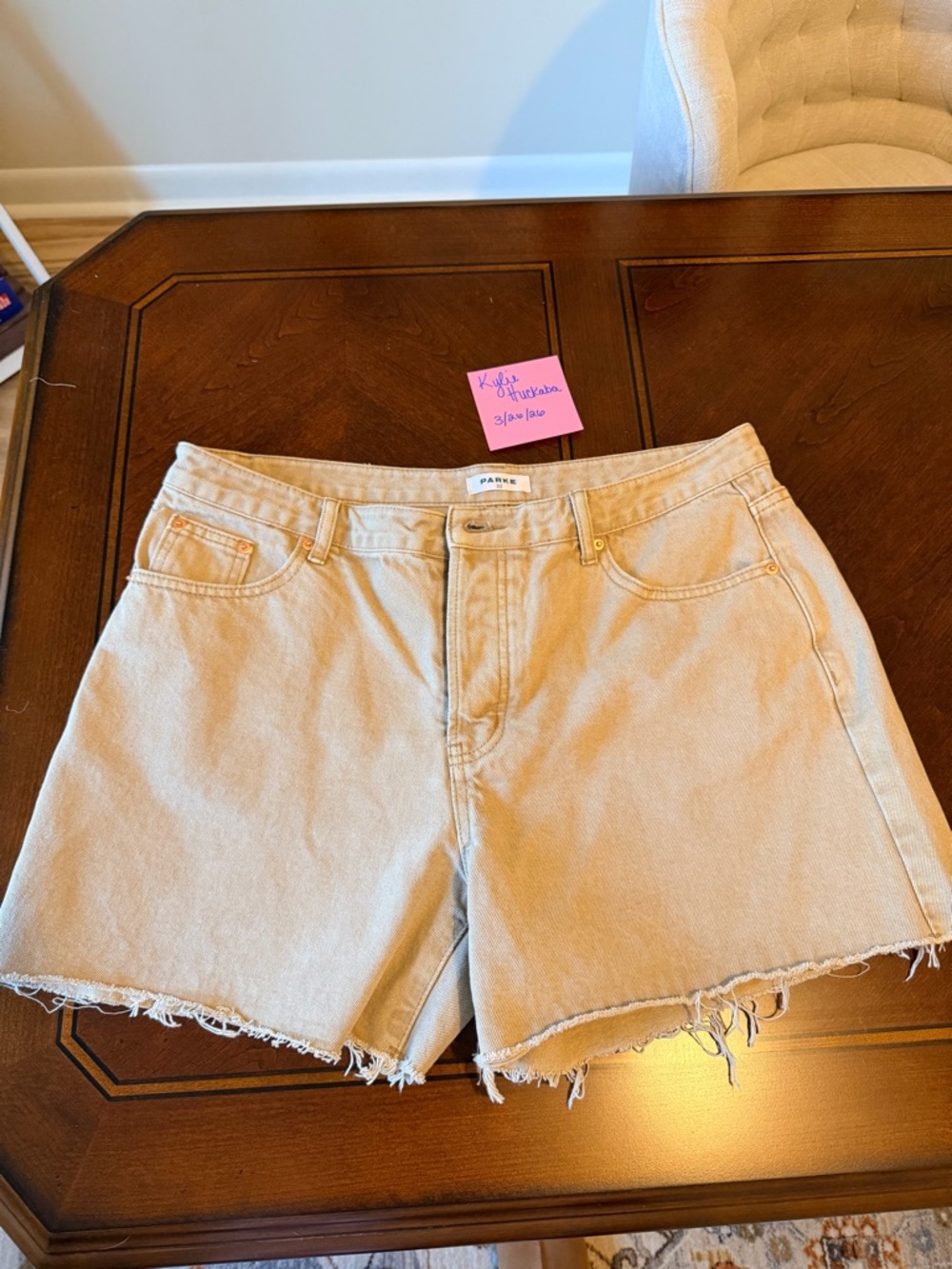 PARKE High-Rise Raw Hem Denim Shorts